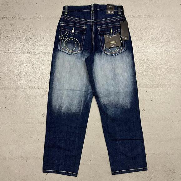 Vintage baggy y2k riflessi faded blue skater unique embroidered design denim - Picture 1 of 6